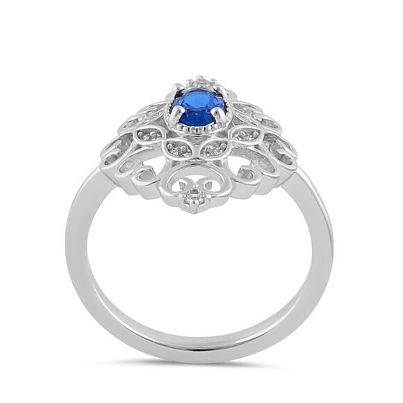 Sterling Silver Elegant Blue Sapphire CZ Marquise Design Ring New - Picture 3 of 6